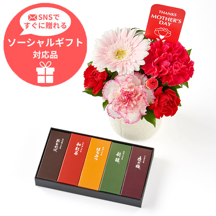 ２０２６生花Ａ＆＜とらや母の日パッケージ小形羊羹５本＞セット