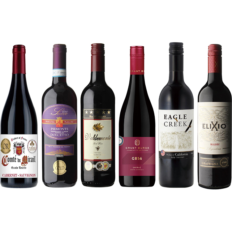 ブドウ品種別飲み比べ世界６カ国赤ワイン６本セット