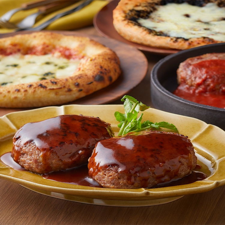 ナポリ風石窯ピザとイタリアンハンバーグセット