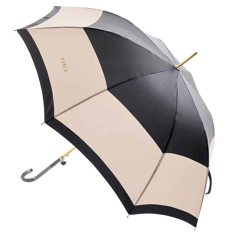 ［フルラ］『簡単ワンタッチ』カラーボーダー婦人長雨傘（耐風ジャンプ）（10503‐00‐15）（配送箱付） ブラック ［フルラ］『簡単ワンタッチ』カラーボーダー