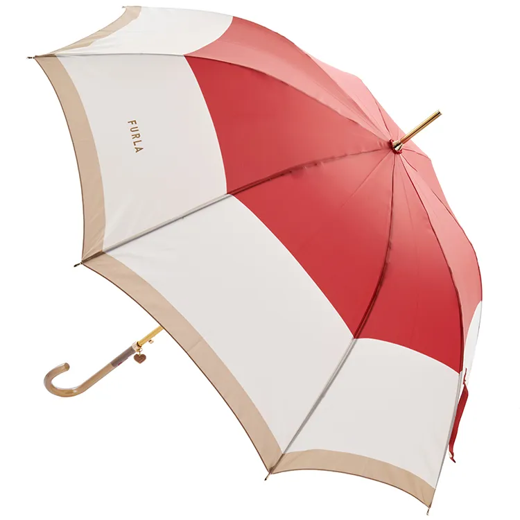 ［フルラ］『簡単ワンタッチ』カラーボーダー婦人長雨傘（耐風ジャンプ）（10503‐00‐33）（配送箱付） レッド ［フルラ］『簡単ワンタッチ』カラーボーダー婦