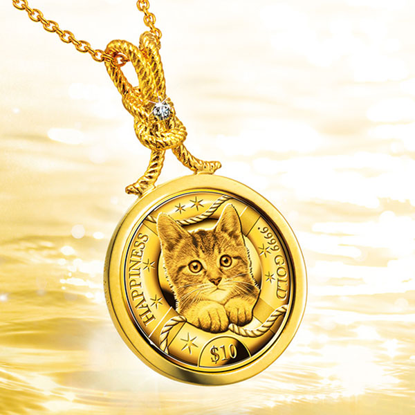 ［限定販売］しあわせのＳｈｉｐ’ｓＣａｔ金貨　純金コインの宝飾ペンダント