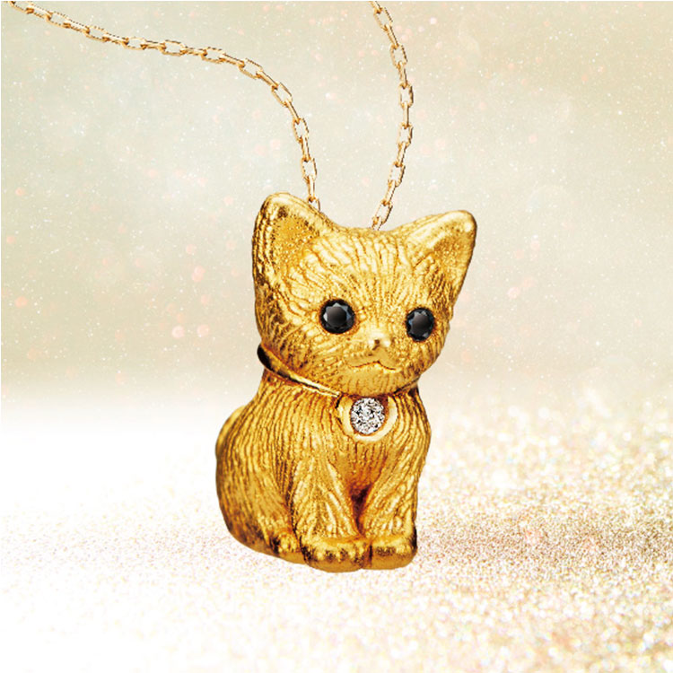 ［限定販売］＜純金の子猫＞ダイヤモンド入り２４金製宝飾ペンダント