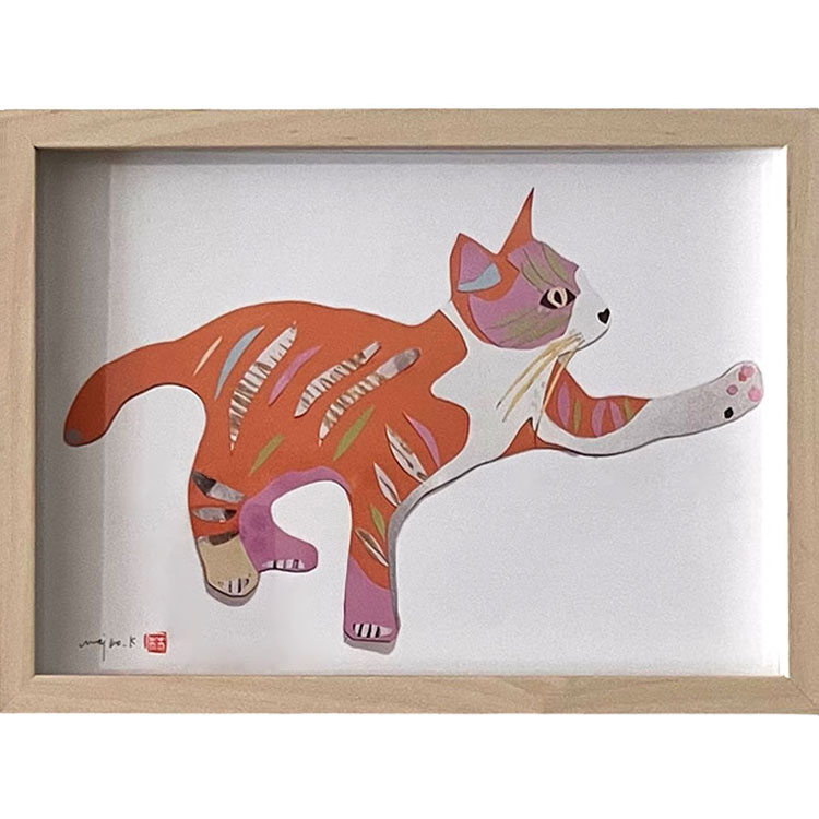 ［ｎｅｋｏ－ｔｏ－ｋｙｏ］川上麻衣子　イラストプリント画．　Ｈ　切り絵ＣＯＣＯＬＯ