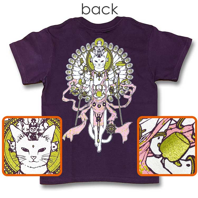 ［ＩＺＺＡＯ’ｓ　ＷＯＲＫＳ］猫佛Ｔシャツ　十一面千手猫観音　紫Ｓ