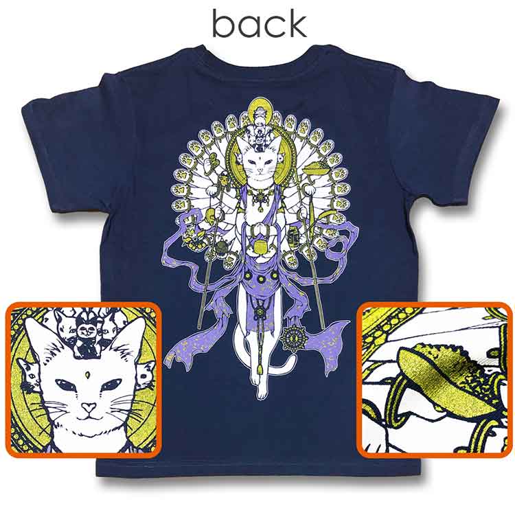 ［ＩＺＺＡＯ’ｓ　ＷＯＲＫＳ］猫佛Ｔシャツ　十一面千手猫観音　藍Ｓ